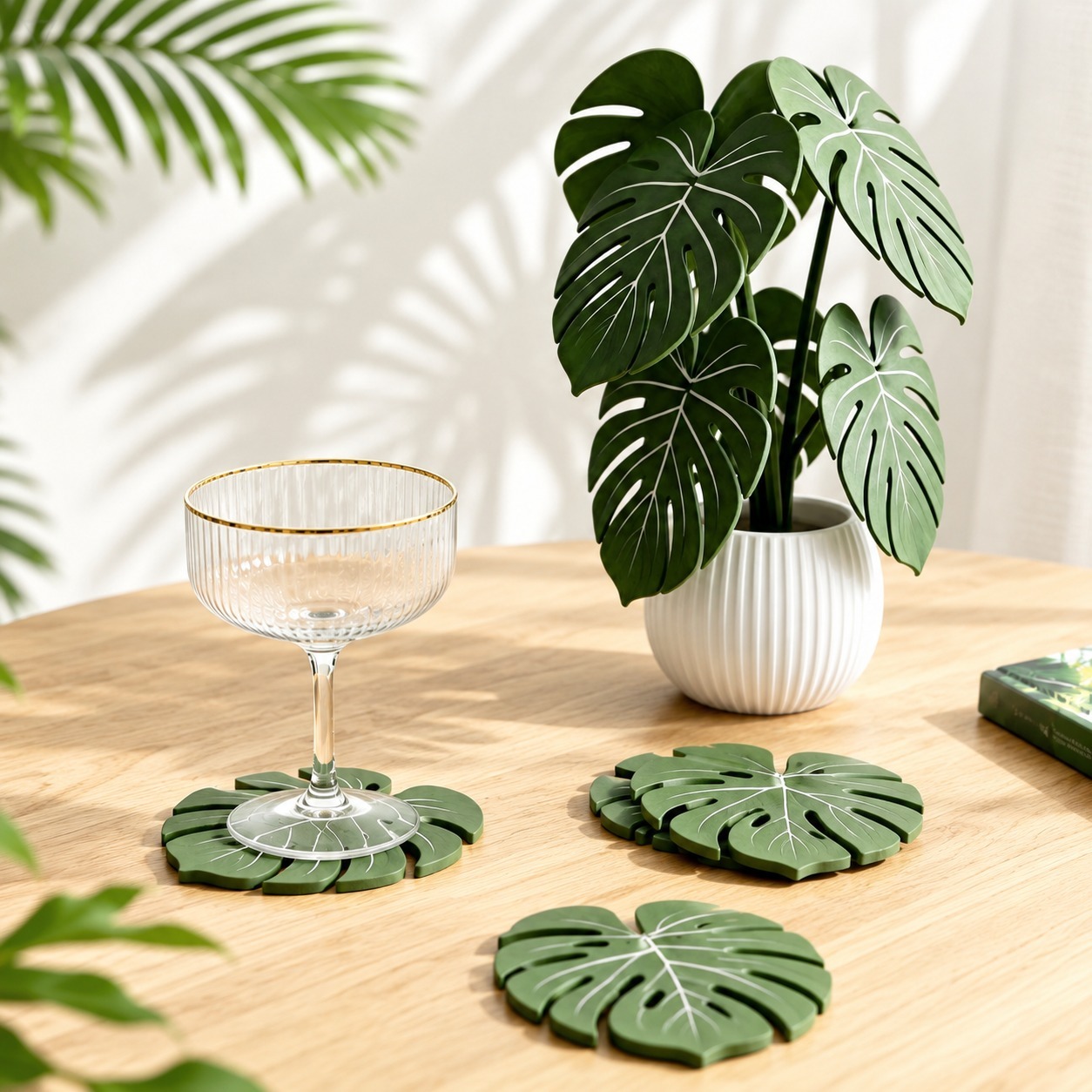 Home Office Layout - Monstera Plant Coasters 3D-geprinte bladcoasterset, antislip,